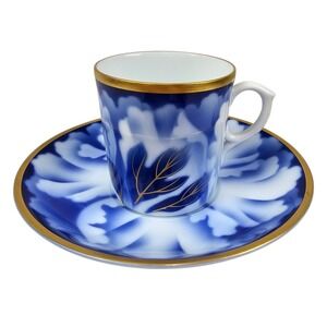 Fukagawa Arita Porcelain Cup Saucer Set Cobalt Blue Gold Danbury Mint Japan